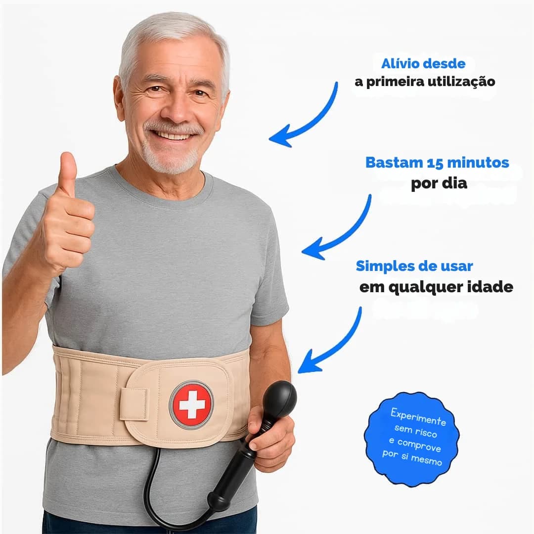 Cliente satisfeito usando Flexidor cinta lombar descompressora para alívio de dores nas costas